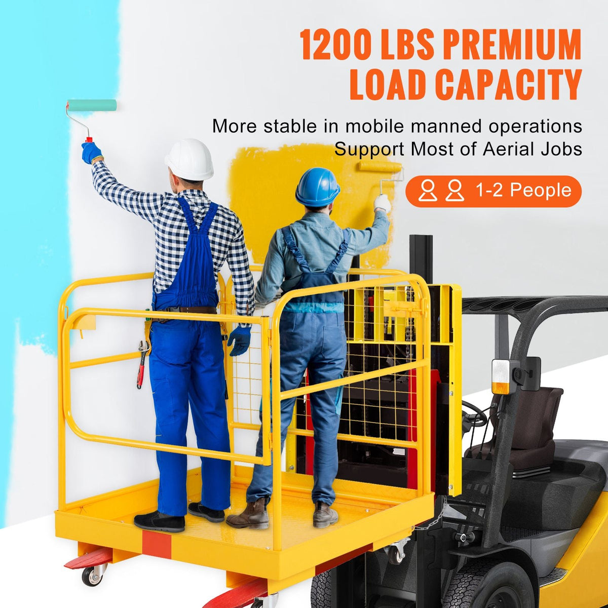 Forklift Safety Cage, 1200 lbs Load Capacity, 36 x 36 inches Folding Forklift Work Platform with Lockable Swivel Wheels, Drain Hole & Device Chain, Holds 1 to 2 Adults, Perfect for Aerial Work