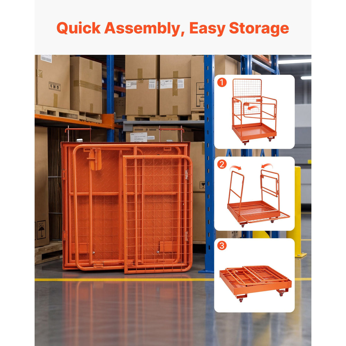 Forklift Safety Cage, 36.2 x 41.1 Inch, Forklift Man Basket with 4 Wheels, 1200 lbs Capacity, Heavy Duty Work Platform Collapsible Lift Basket, Safety Harness, for Aerial Work Lifting Loader