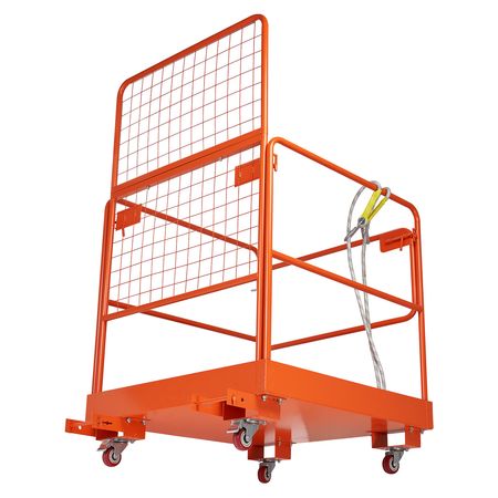 Forklift Safety Cage, 36.2 x 41.1 Inch, Forklift Man Basket with 4 Wheels, 1200 lbs Capacity, Heavy Duty Work Platform Collapsible Lift Basket, Safety Harness, for Aerial Work Lifting Loader