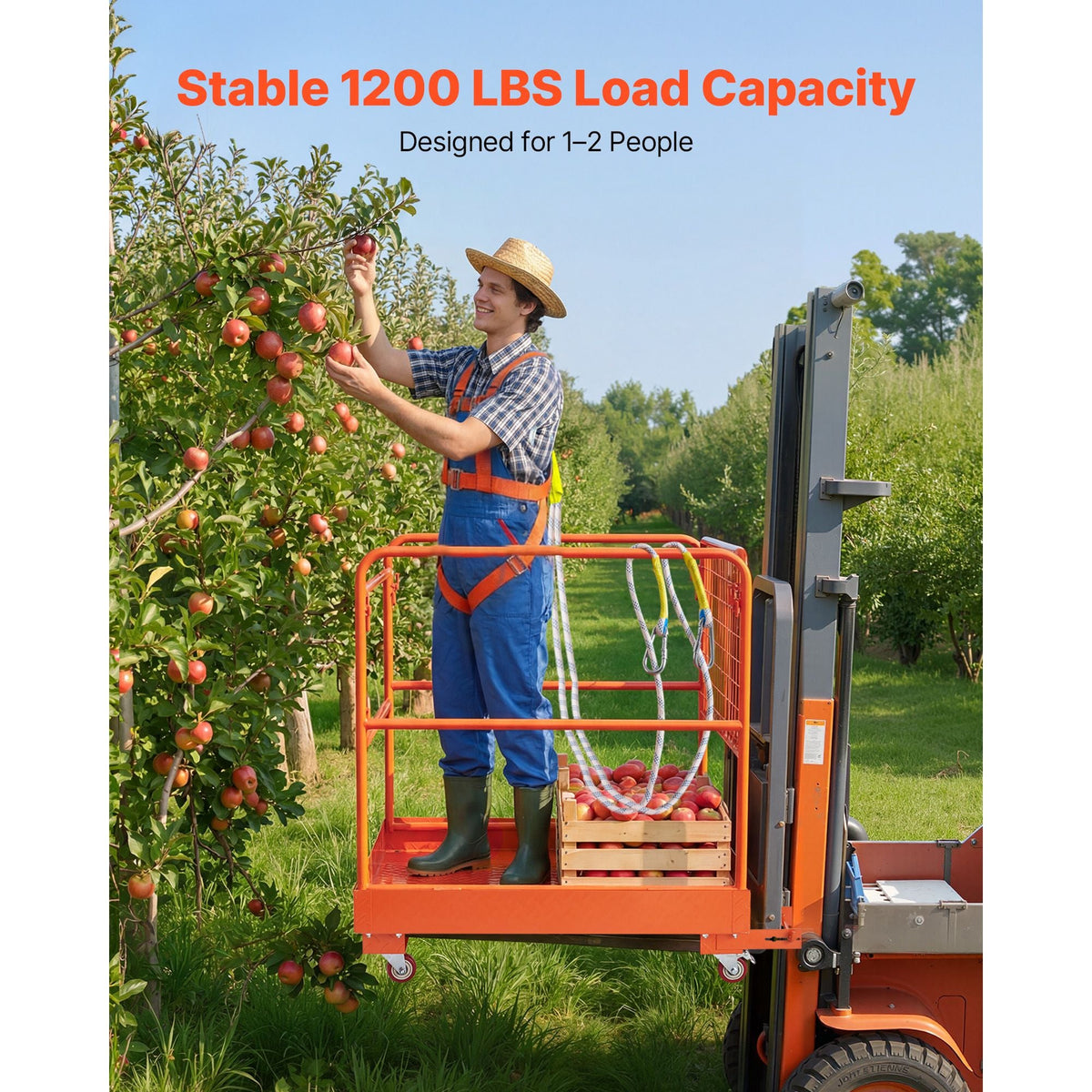 Forklift Safety Cage, 36.6 x 36.6 Inch, Forklift Man Basket with 4 Wheels, 1200 lbs Capacity, Heavy Duty Work Platform, Collapsible Lift Basket Safety Set, for Most Aerial Jobs Lifting Loader