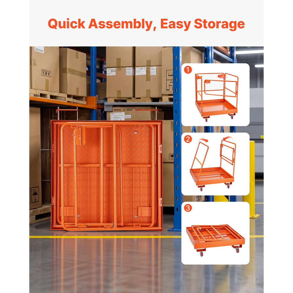 Forklift Safety Cage, 36.6 x 36.6 Inch, Forklift Man Basket with 4 Wheels, 1200 lbs Capacity, Heavy Duty Work Platform, Collapsible Lift Basket Safety Set, for Most Aerial Jobs Lifting Loader