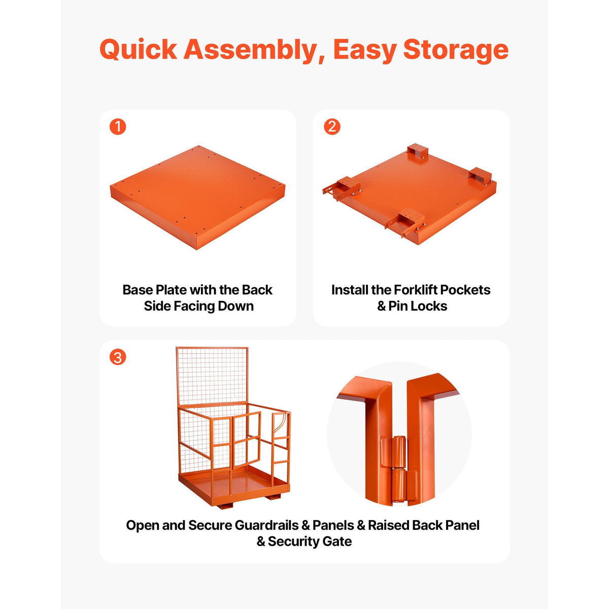 Forklift Safety Cage, 48.2 x 45.2 Inch, Heavy Duty Forklift Man Basket, 1400 lbs Capacity Collapsible Work Platform Lift Basket with Safety Harness & Lock, for Most Aerial Jobs Lifting Loader