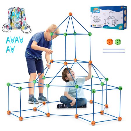 Fort Building Kit for Kids, 120PCS STEM Building Toys, Educational Gift for 4 5 6 7 8+ Year Old Boys & Girls, Indoor Outdoor Play Tent Builder Set Construction Toys with 80 Rods and 40 Balls