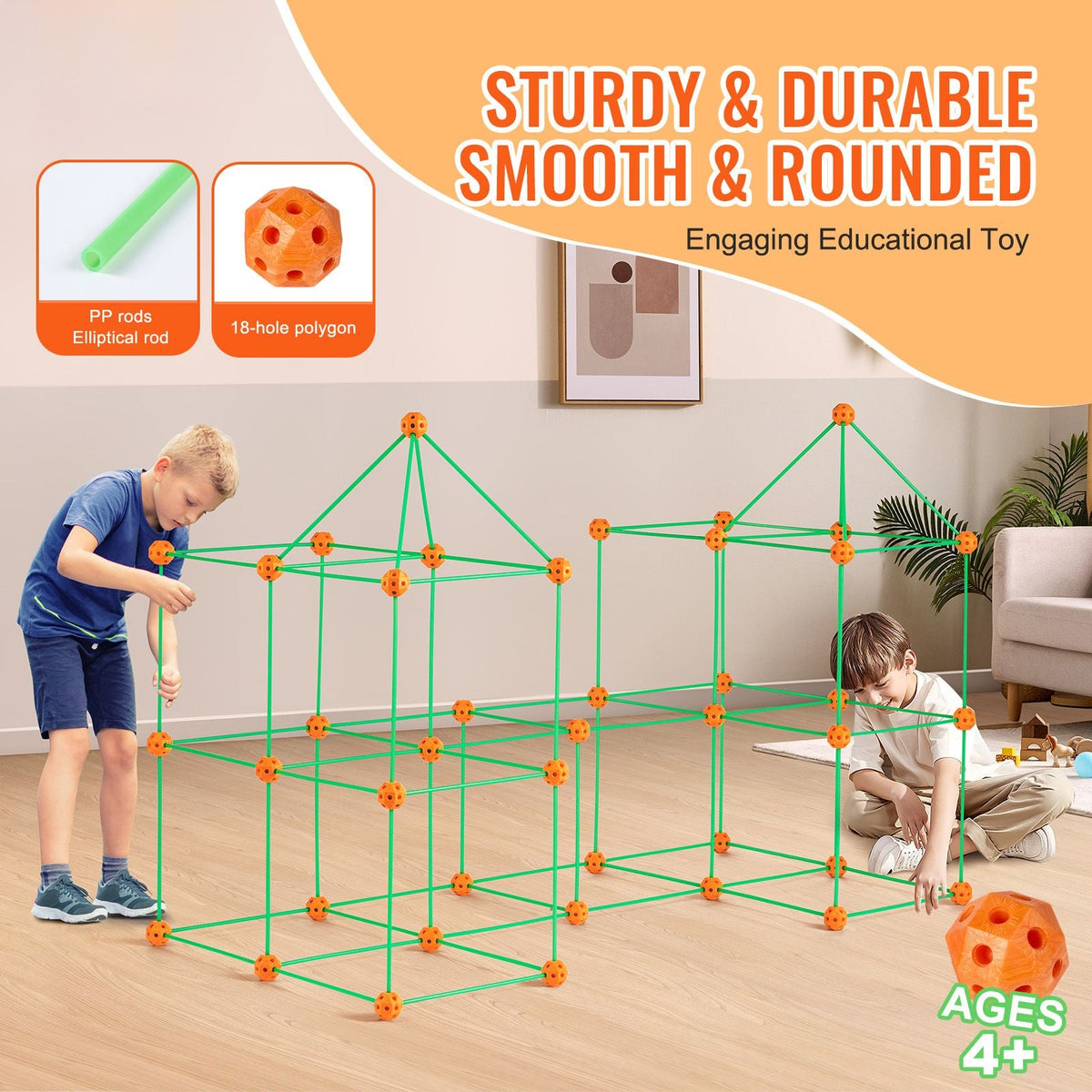 Fort Building Kit for Kids, 140PCS Glow in The Dark STEM Building Toys, Educational Gift for 4 5 6 7 8+ Year Old Boys & Girls Indoor Outdoor Play Tent Construction Toys with 96 Rods and 44 Balls