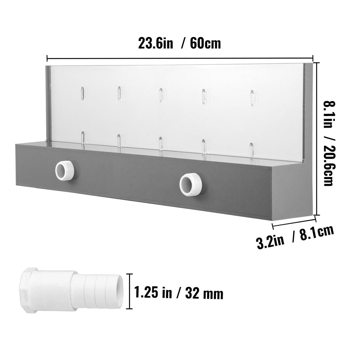 Fountain Spillway 23.6x3.2x8.1 Inch, Pool Waterfall Fountain 17 Colors Led, Pool Water Fall Kit with Remote, Pool Spillway Solid Acrylic Pool Waterfall for Garden Pond, Swimming Pool, Square