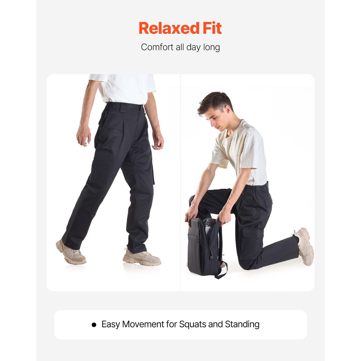 FR Pants for Men, 9 oz 100% Cotton, Flame-Resistant Cargo Pants with Multi-Pockets and Elastic Waist, Reinforced Tear-proof Stitching, Ideal for Welding Work and Casual Wear, L Size, Black