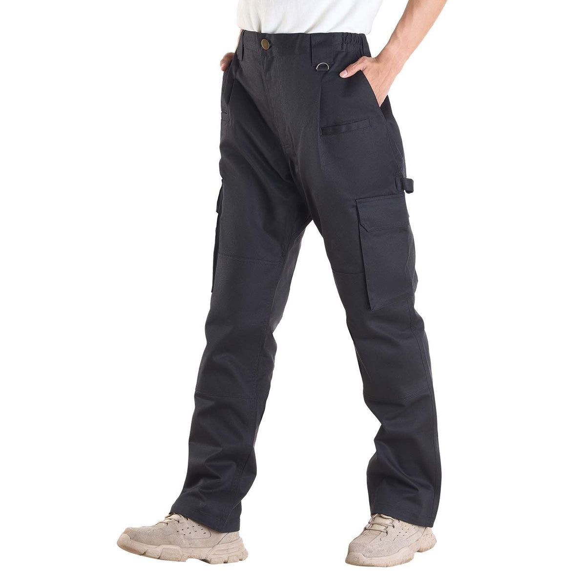 FR Pants for Men, 9 oz 100% Cotton, Flame-Resistant Cargo Pants with Multi-Pockets and Elastic Waist, Reinforced Tear-proof Stitching, Ideal for Welding Work and Casual Wear, L Size, Black