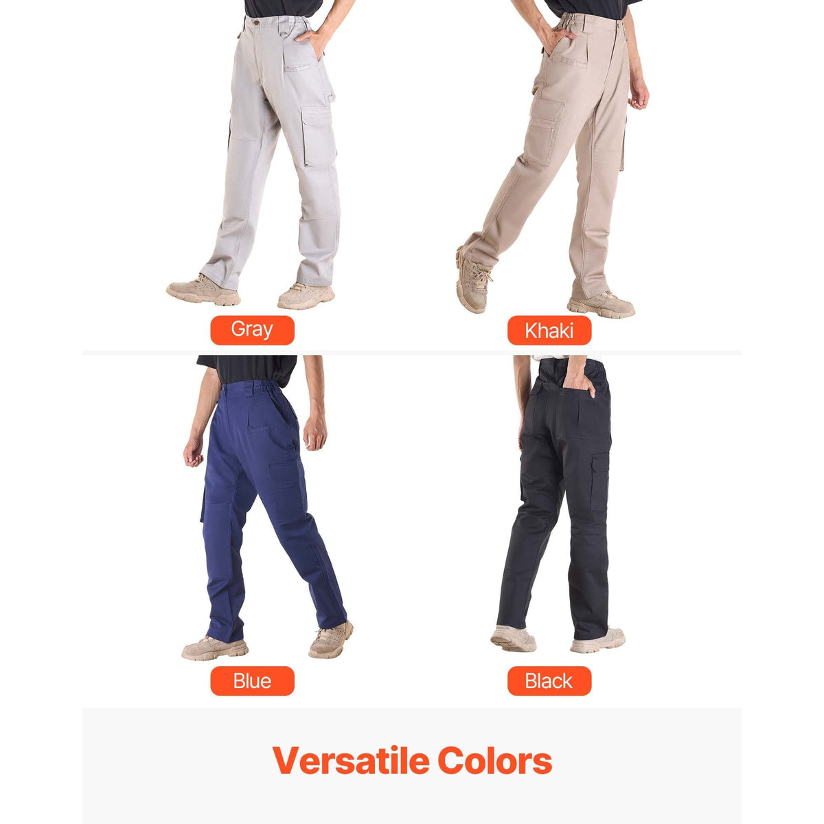 FR Pants for Men, 9 oz 100% Cotton, Flame-Resistant Cargo Pants with Multi-Pockets and Elastic Waist, Reinforced Tear-proof Stitching, Ideal for Welding Work and Casual Wear, L Size, Black