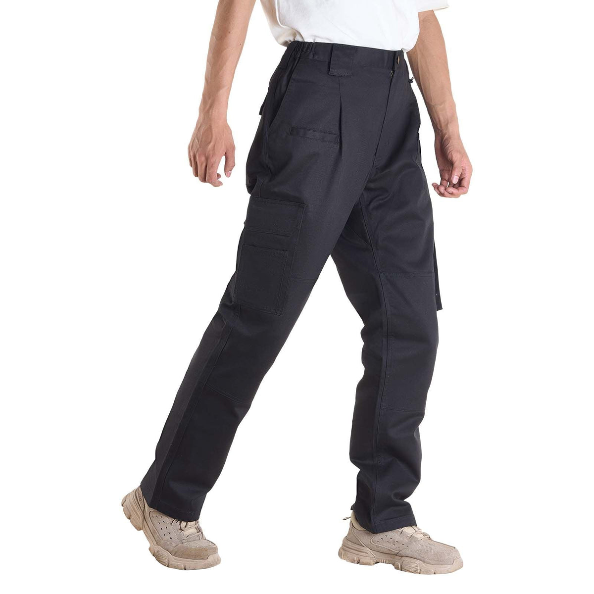FR Pants for Men, 9 oz 100% Cotton, Flame-Resistant Cargo Pants with Multi-Pockets and Elastic Waist, Reinforced Tear-proof Stitching, Ideal for Welding Work and Casual Wear, L Size, Black
