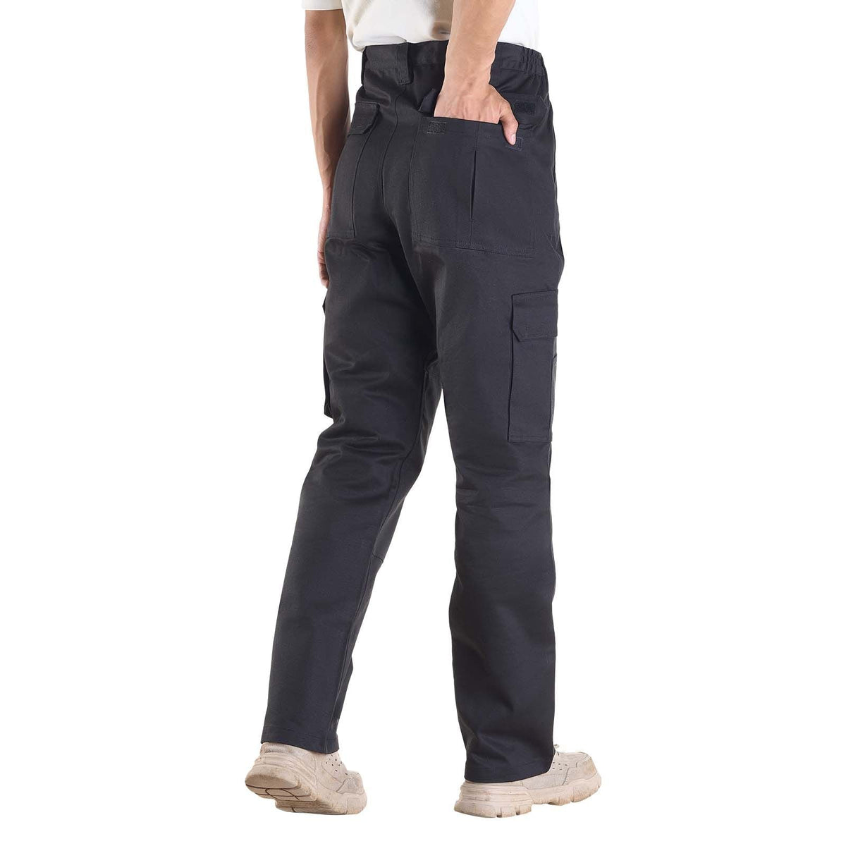 FR Pants for Men, 9 oz 100% Cotton, Flame-Resistant Cargo Pants with Multi-Pockets and Elastic Waist, Reinforced Tear-proof Stitching, Ideal for Welding Work and Casual Wear, M Size, Black