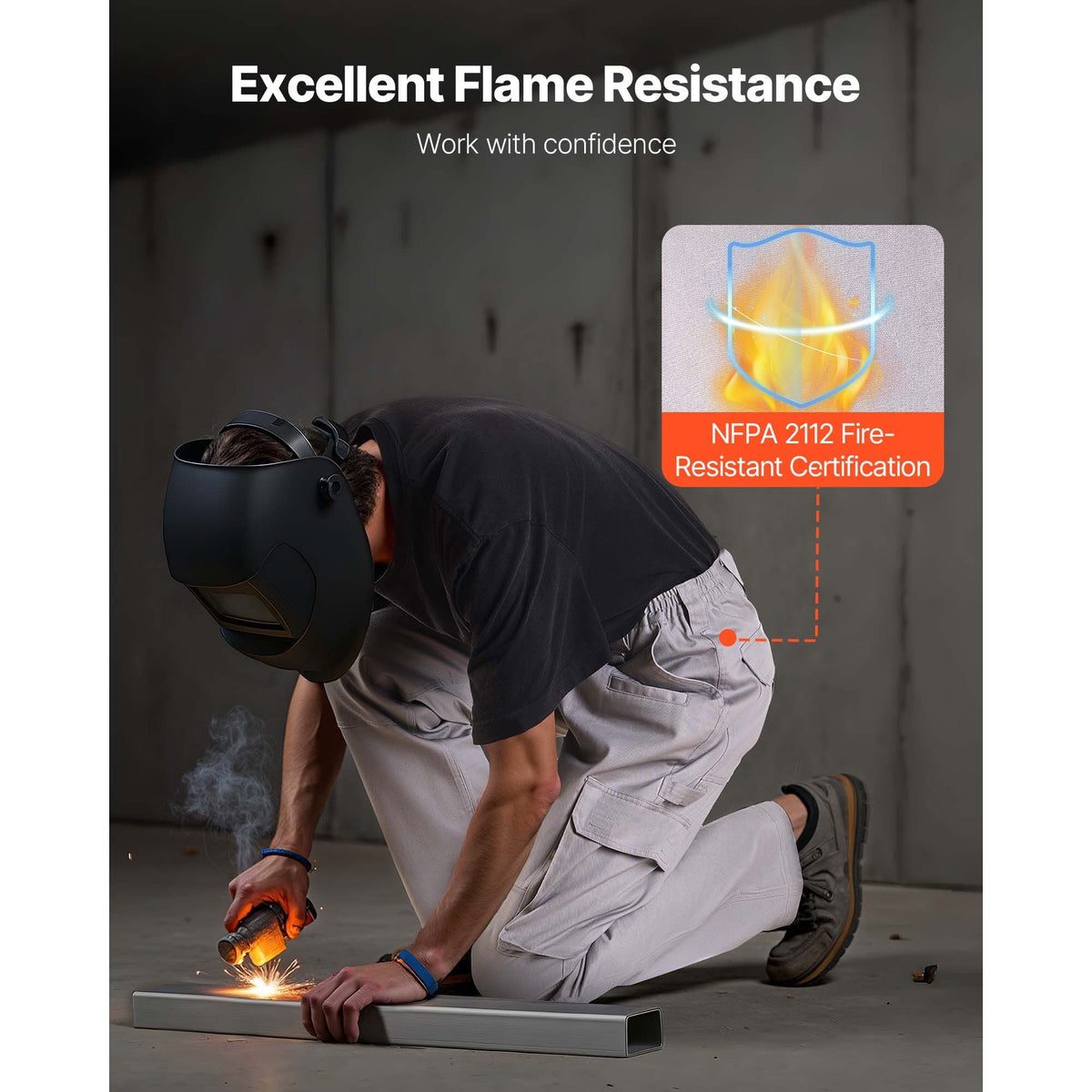 FR Pants for Men, 9 oz 100% Cotton, Flame-Resistant Cargo Pants with Multi-Pockets and Elastic Waist, Reinforced Tear-proof Stitching, Ideal for Welding Work and Casual Wear, M Size, Gray