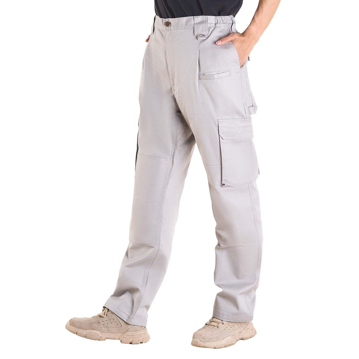 FR Pants for Men, 9 oz 100% Cotton, Flame-Resistant Cargo Pants with Multi-Pockets and Elastic Waist, Reinforced Tear-proof Stitching, Ideal for Welding Work and Casual Wear, M Size, Gray