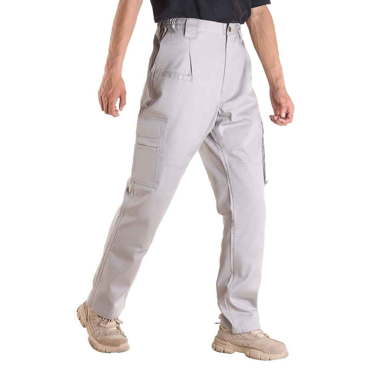 FR Pants for Men, 9 oz 100% Cotton, Flame-Resistant Cargo Pants with Multi-Pockets and Elastic Waist, Reinforced Tear-proof Stitching, Ideal for Welding Work and Casual Wear, XL Size, Gray