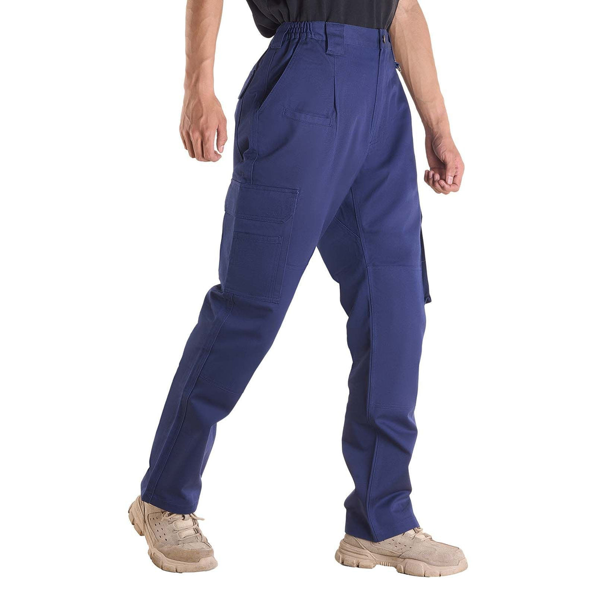 FR Pants for Men, 9 oz 100% Cotton, Flame-Resistant Cargo Pants with Multi-Pockets and Elastic Waist, Reinforced Tear-proof Stitching, Ideal for Welding Work and Casual Wear, XXL Size, Dark Blue