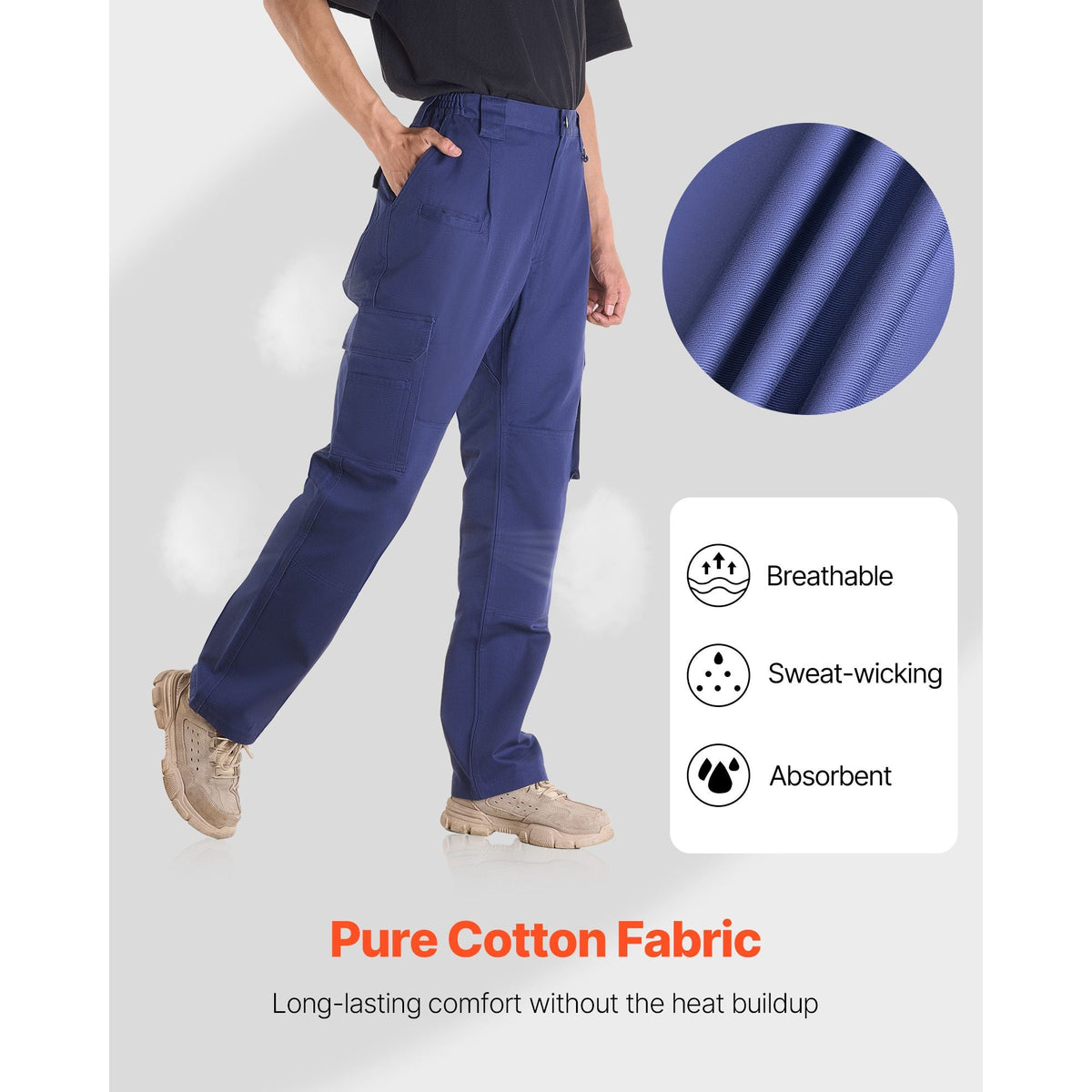 FR Pants for Men, 9 oz 100% Cotton, Flame-Resistant Cargo Pants with Multi-Pockets and Elastic Waist, Reinforced Tear-proof Stitching, Ideal for Welding Work and Casual Wear, XXL Size, Dark Blue