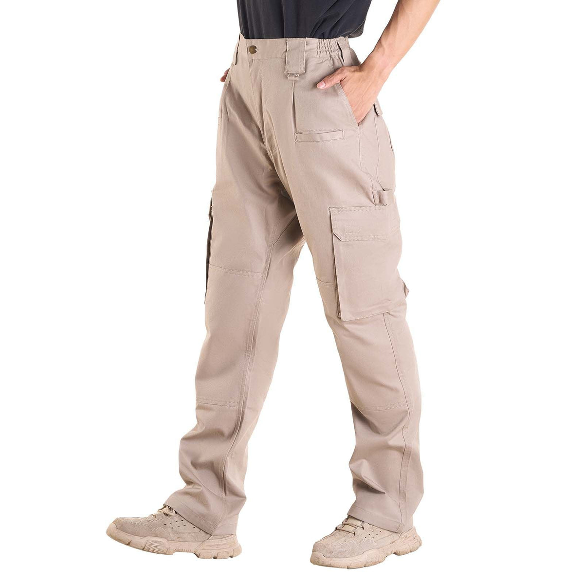FR Pants for Men, 9 oz 100% Cotton, Flame-Resistant Cargo Pants with Multi-Pockets and Elastic Waist, Reinforced Tear-proof Stitching, Ideal for Welding Work and Casual Wear, XXL Size, Khaki