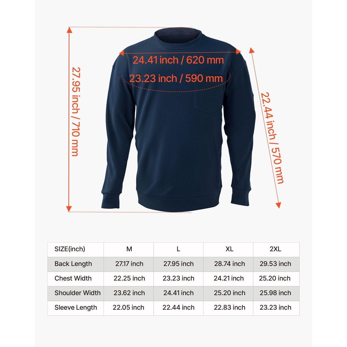 FR Shirts, Flame Resistant Long Sleeve Clothing Lightweight 7 oz Breathable Cotton, Men's Fire Retardant Work Shirt with Pre-shrink Treatment & Pocket, for Welders,Electricians,Navy Blue L