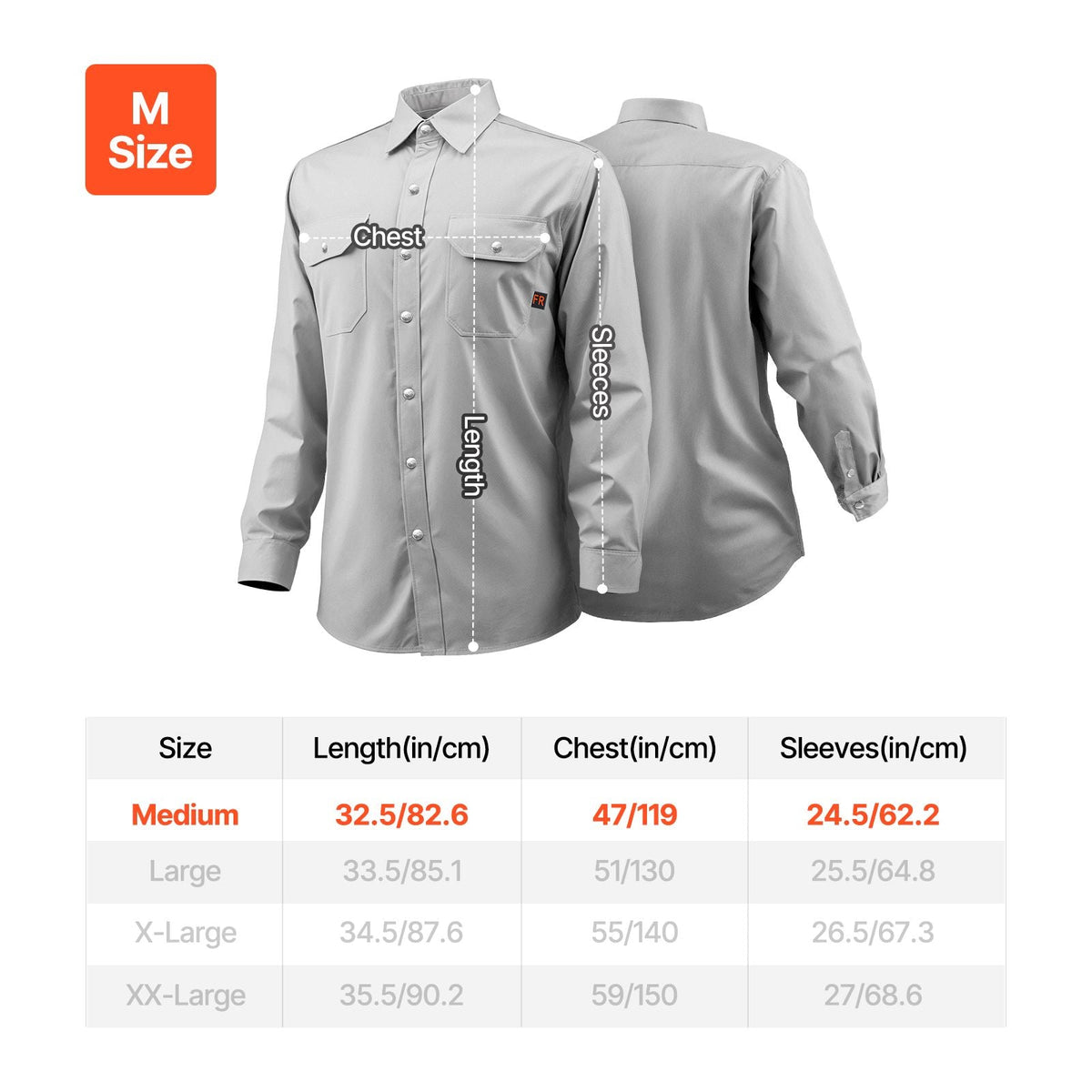 FR Shirts for Men, 7oz. Flame Resistant Welding Jacket, Machine Washable Cotton Heat-Resistant Welding Shirt, Meets ATPV 9.2 Cal/cm² Arc Rating - M Size