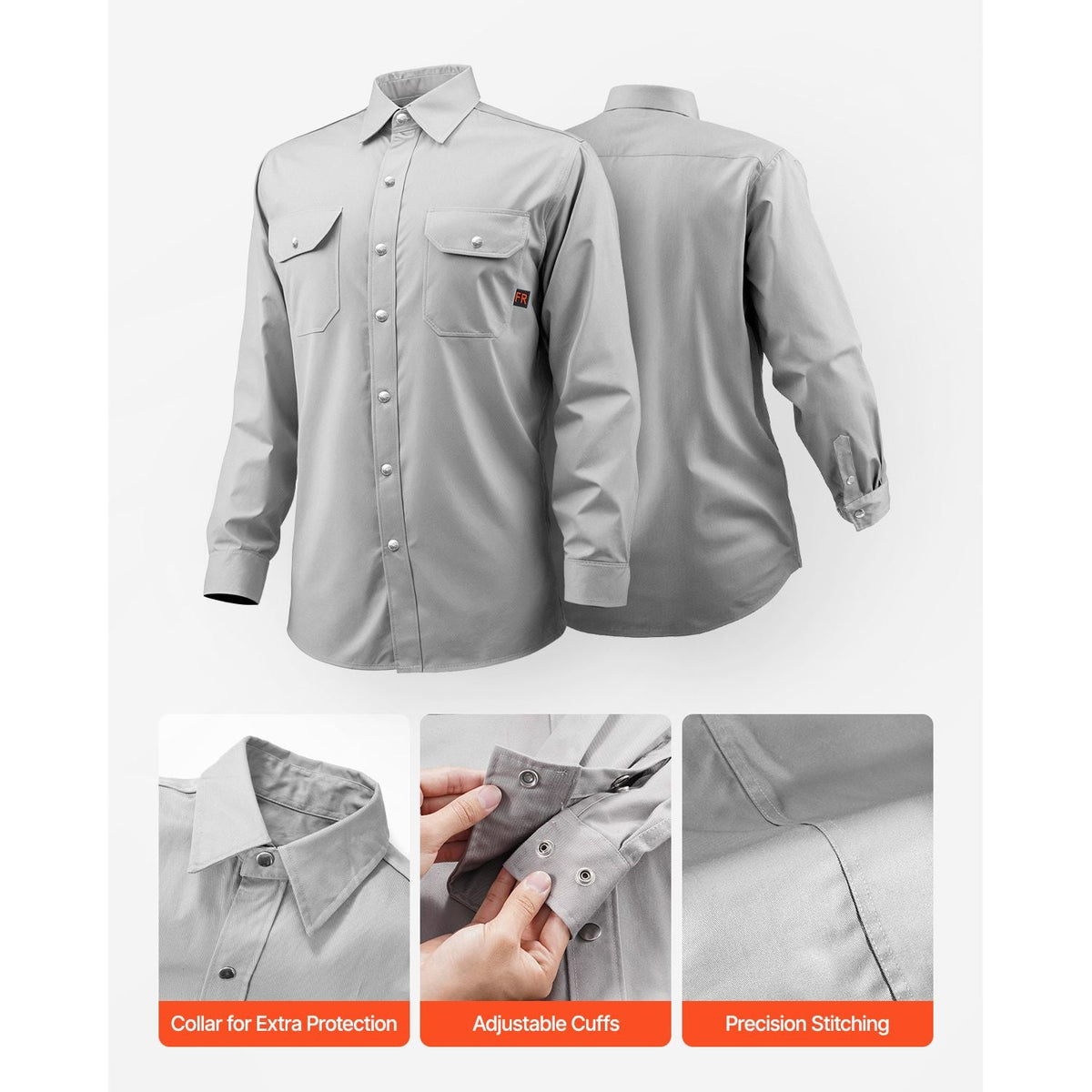 FR Shirts for Men, 7oz. Flame Resistant Welding Jacket, Machine Washable Cotton Heat-Resistant Welding Shirt, Meets ATPV 9.2 Cal/cm² Arc Rating - M Size