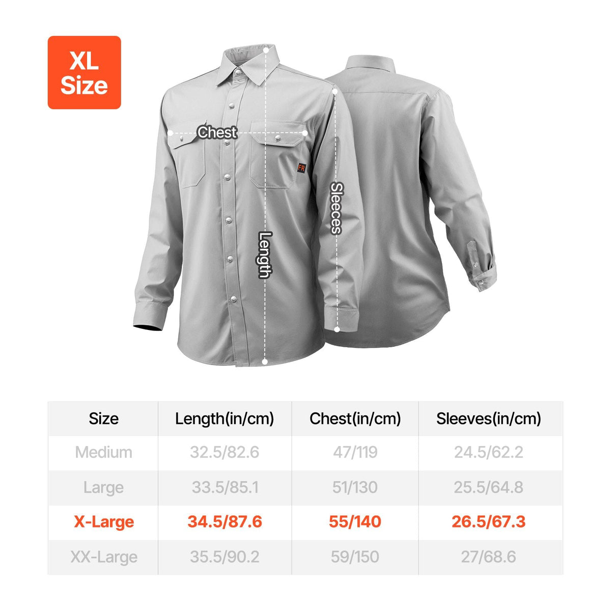 FR Shirts for Men, 7oz. Flame Resistant Welding Jacket, Machine Washable Cotton Heat-Resistant Welding Shirt, Meets ATPV 9.2 Cal/cm² Arc Rating - XL Size