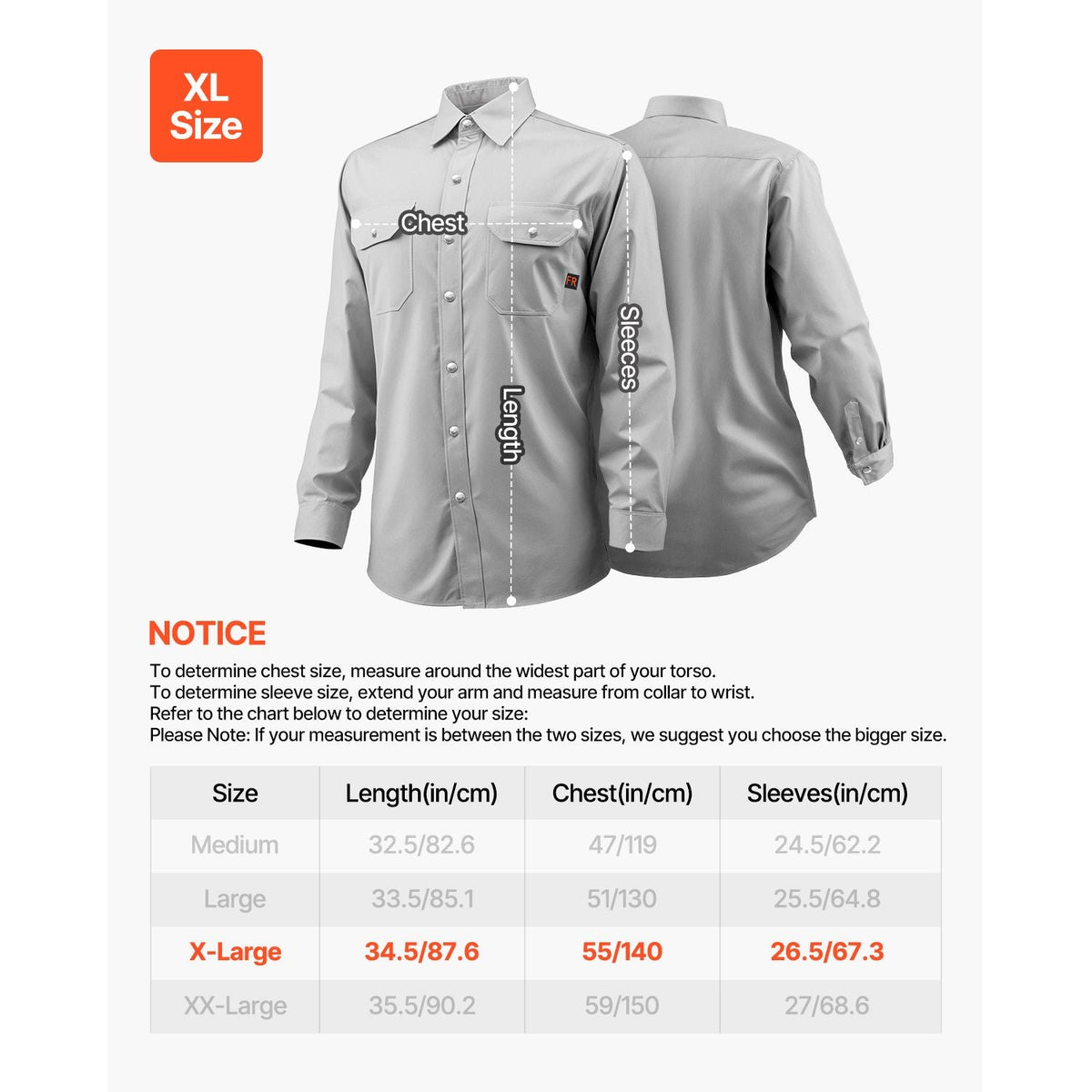 FR Shirts for Men, 7oz. Flame Resistant Welding Jacket, Machine Washable Cotton Heat-Resistant Welding Shirt, Meets ATPV 9.2 Cal/cm² Arc Rating - XL Size
