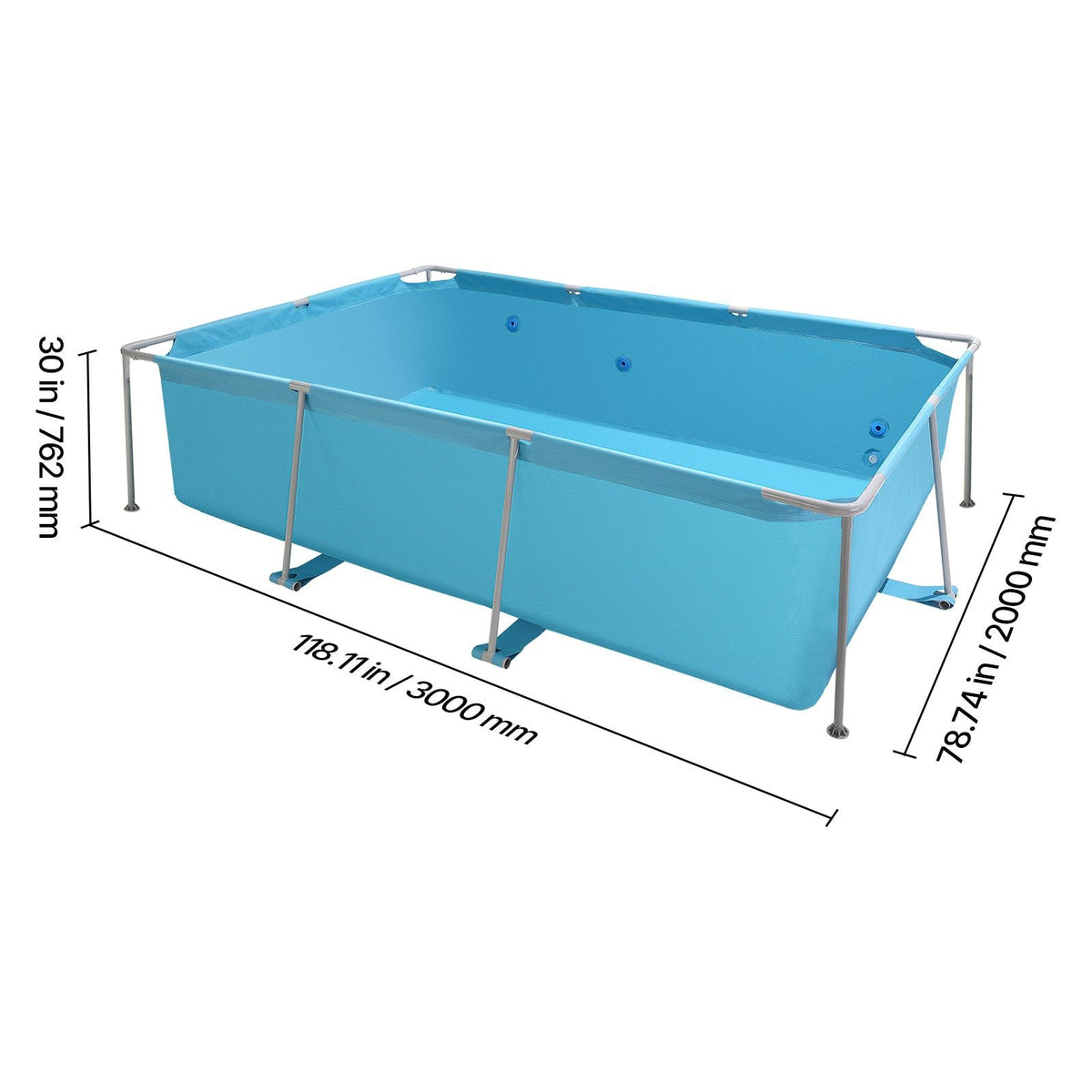 Frame Above Ground Swimming Pool, 118 x 78 x 30 in Rectangular Steel Metal Frame, Large Rectangle Outdoor Backyard Family Pool, Easy to Assemble Rust-Resistant, 1046 Gallon Water Capacity, Blue