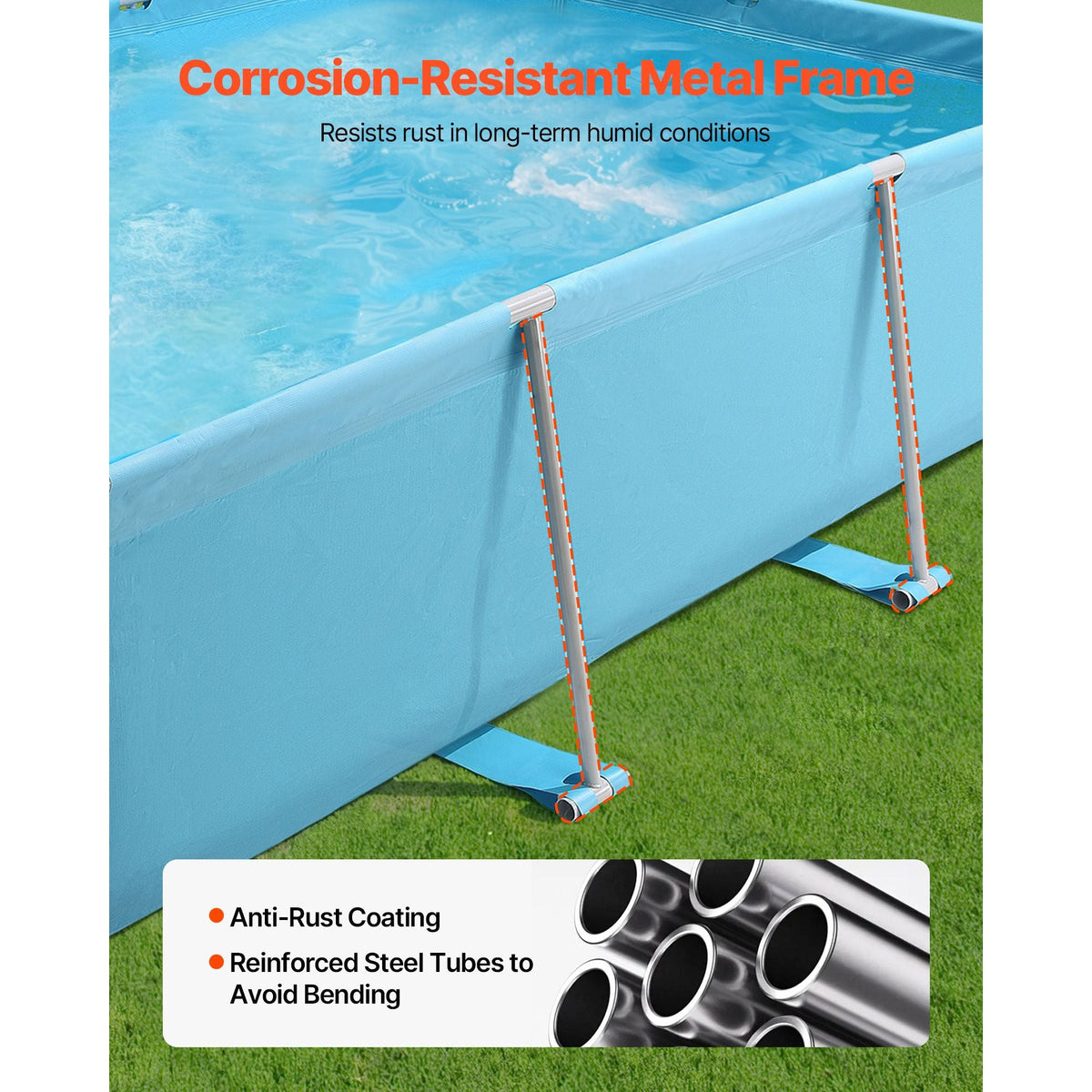 Frame Above Ground Swimming Pool, 118 x 78 x 30 in Rectangular Steel Metal Frame, Large Rectangle Outdoor Backyard Family Pool, Easy to Assemble Rust-Resistant, 1046 Gallon Water Capacity, Blue