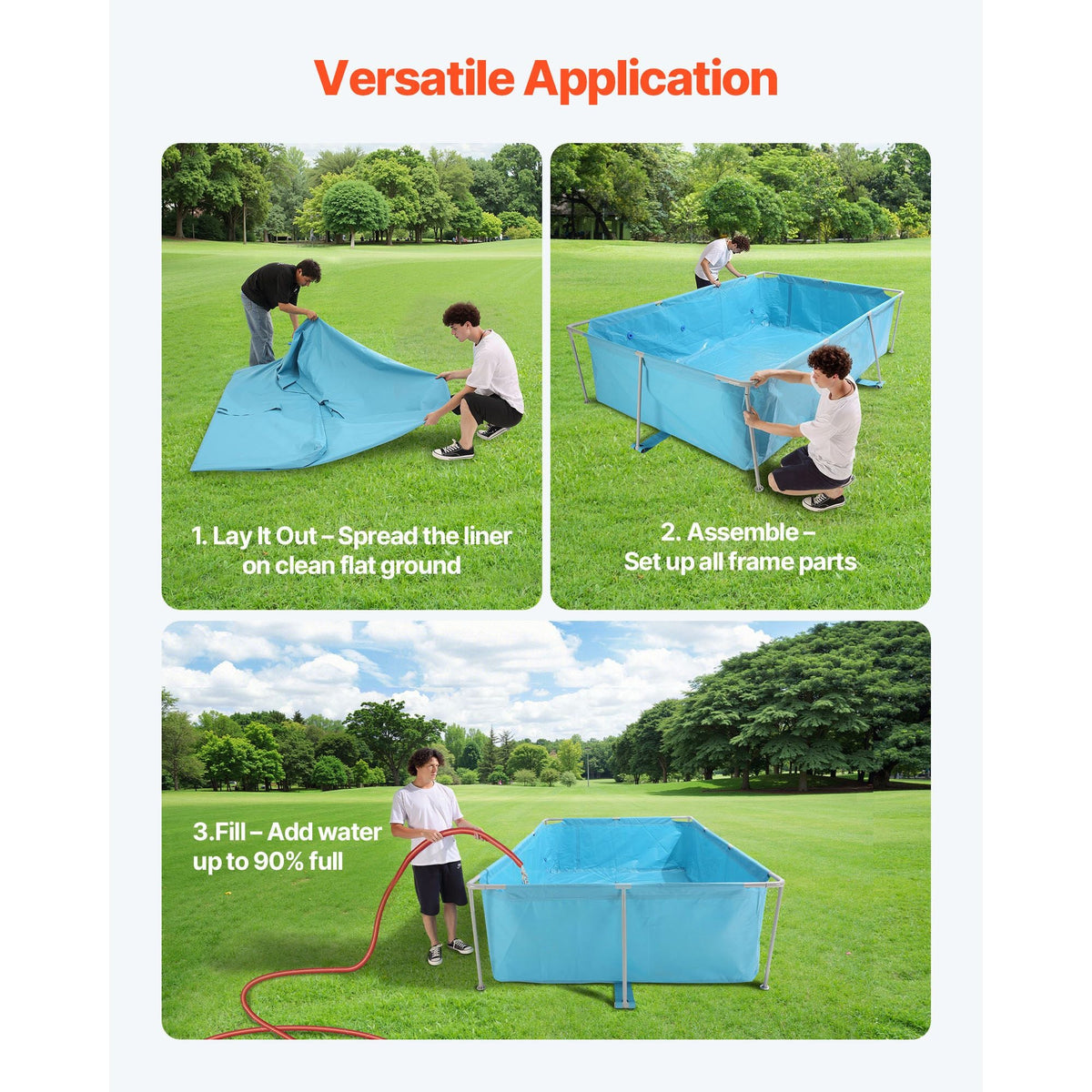 Frame Above Ground Swimming Pool, 118 x 78 x 30 in Rectangular Steel Metal Frame, Large Rectangle Outdoor Backyard Family Pool, Easy to Assemble Rust-Resistant, 1046 Gallon Water Capacity, Blue