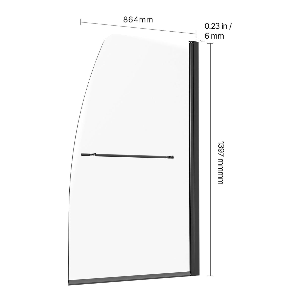 Frameless Bathtub Shower Door, 34 in. W x 55 in. H, Half Shower Door for Bathtub, 180° Rotatable Tempered Glass Door, Half Shower Door with 1/4 in Tempered Glass Bathroom Shower Screen, Black