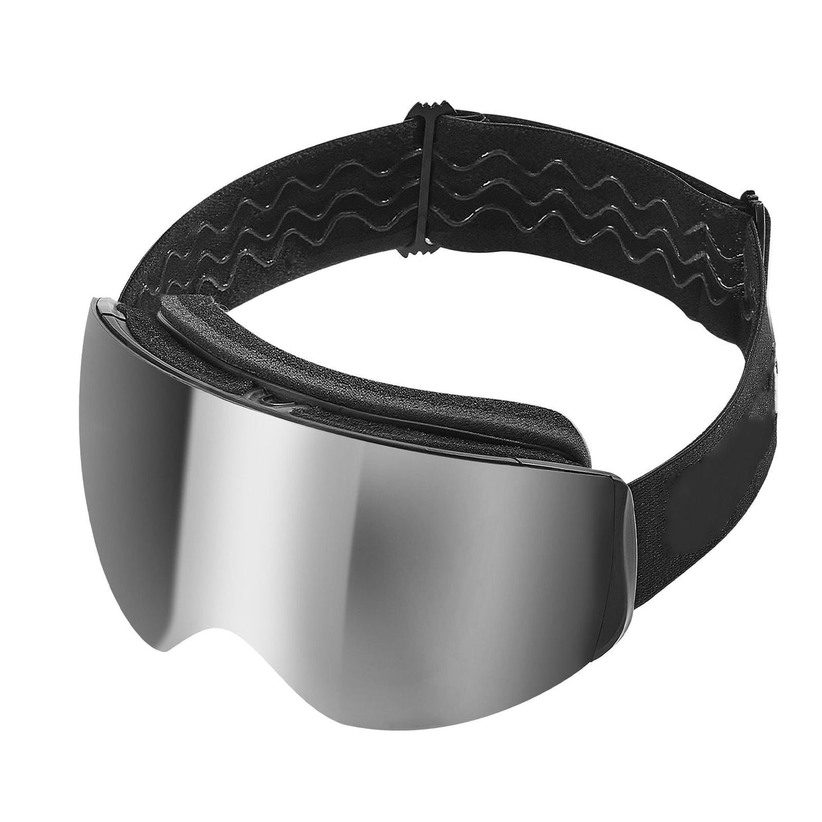 Frameless Ski Goggles, Spherical Lens with Silver Mirror Revo Coating, OTG Anti fog Snow Goggles for Men Women, TPU Frame & Ventilation Structure, Suitable for Skiing, Skating, Snowboarding