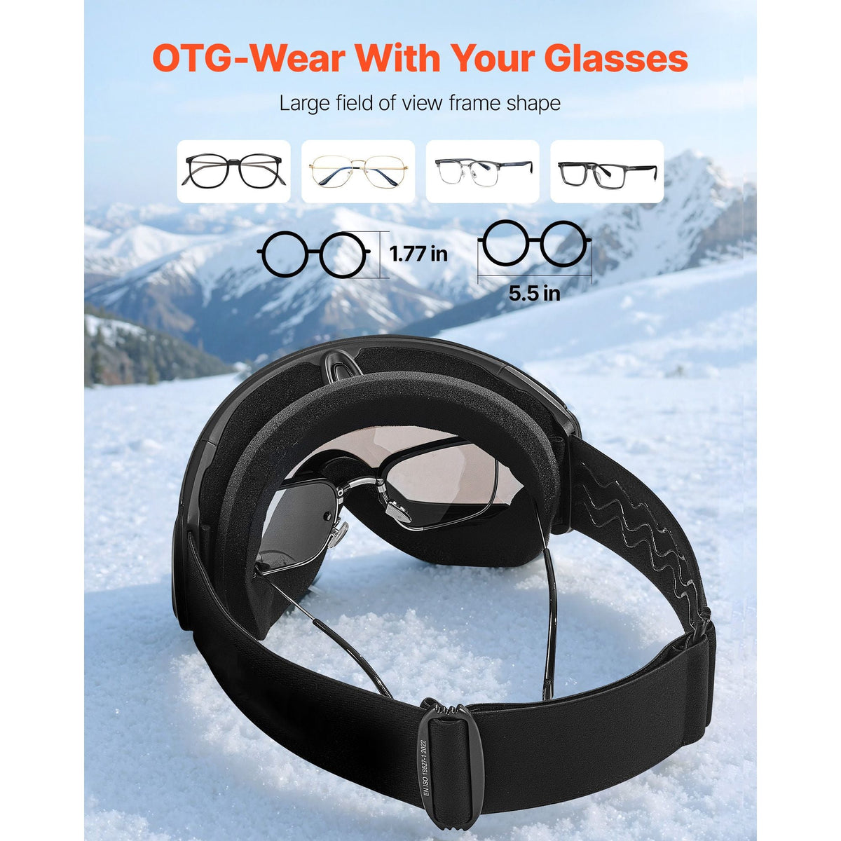 Frameless Ski Goggles, Spherical Lens with Silver Mirror Revo Coating, OTG Anti fog Snow Goggles for Men Women, TPU Frame & Ventilation Structure, Suitable for Skiing, Skating, Snowboarding