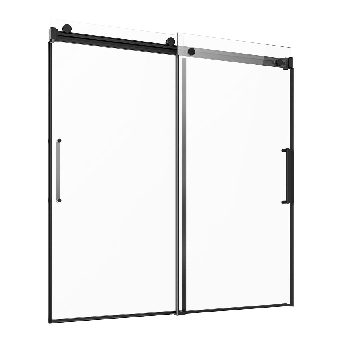 Frameless Sliding Bathtub Door, 56-60 in.W x 60 in.H, Frameless Shower Glass Door, Frameless Double Sliding Tub Door with 5/16 in Clear Tempered Glass and Stainless Steel Handle, Black Finish