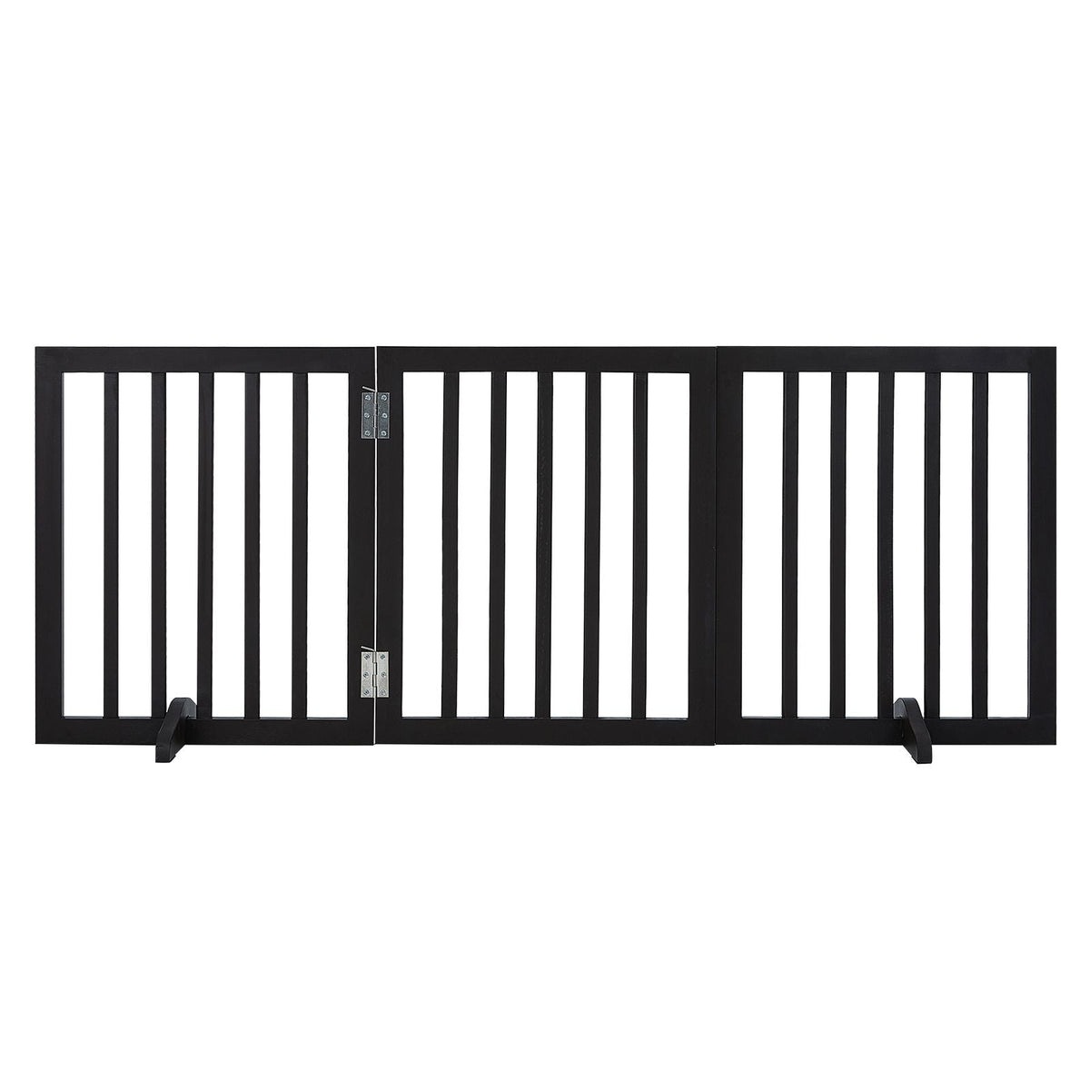 Free Standing Dog Gate, 24" H x 60" W Freestanding Pet Gate, 3 Panels Foldable Dog Gate for Wide and Narrow Passageways, Expandable Dog Barrier with Silent Foot Support for Indoor, Brown