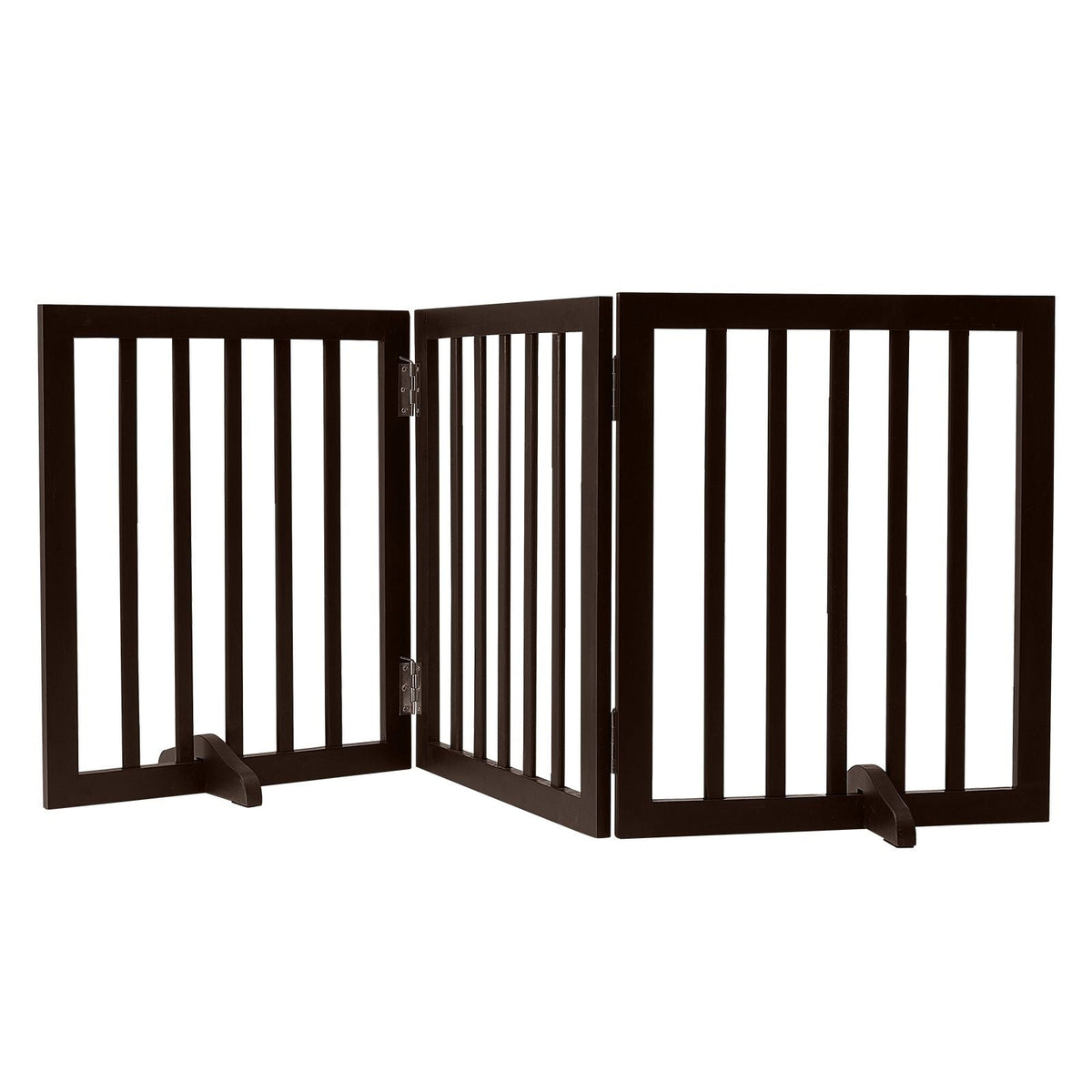 Free Standing Dog Gate, 24" H x 60" W Freestanding Pet Gate, 3 Panels Foldable Dog Gate for Wide and Narrow Passageways, Expandable Dog Barrier with Silent Foot Support for Indoor, Brown