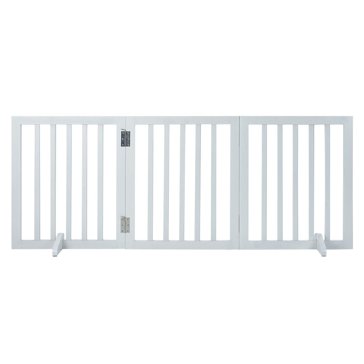 Free Standing Dog Gate, 24" H x 60" W Freestanding Pet Gate, 3 Panels Foldable Dog Gate for Wide and Narrow Passageways, Expandable Dog Barrier with Silent Foot Support for Indoor, White