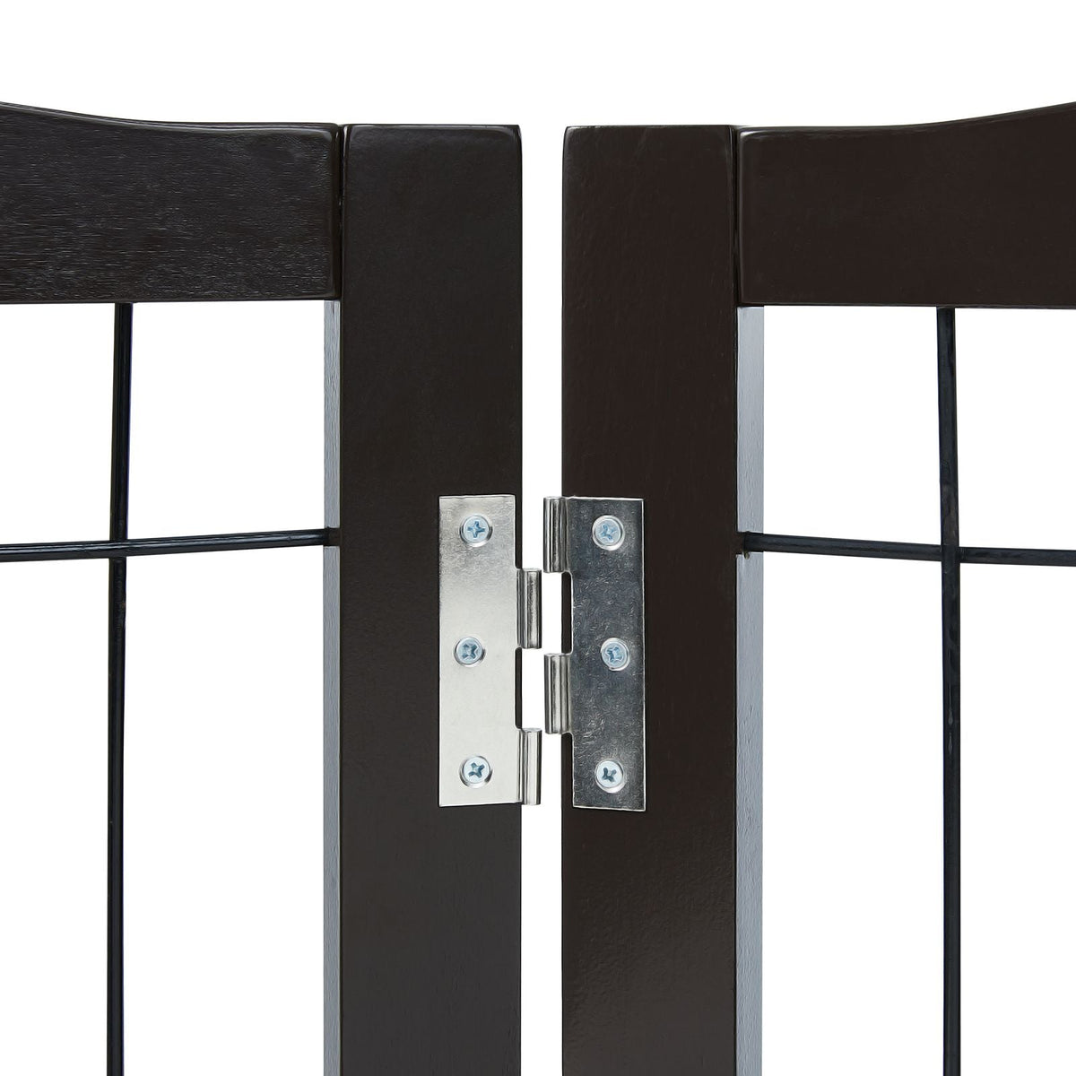 Free Standing Dog Gate, 32" H x 96.5" W Freestanding Pet Gate, 4 Panels Foldable Dog Gate for Wide and Narrow Passageways, Expandable Dog Barrier with Silent Foot Support for Indoor, Brown