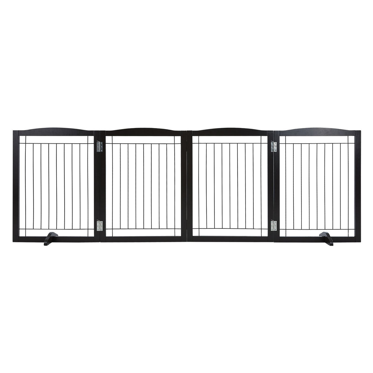 Free Standing Dog Gate, 32" H x 96.5" W Freestanding Pet Gate, 4 Panels Foldable Dog Gate for Wide and Narrow Passageways, Expandable Dog Barrier with Silent Foot Support for Indoor, Brown