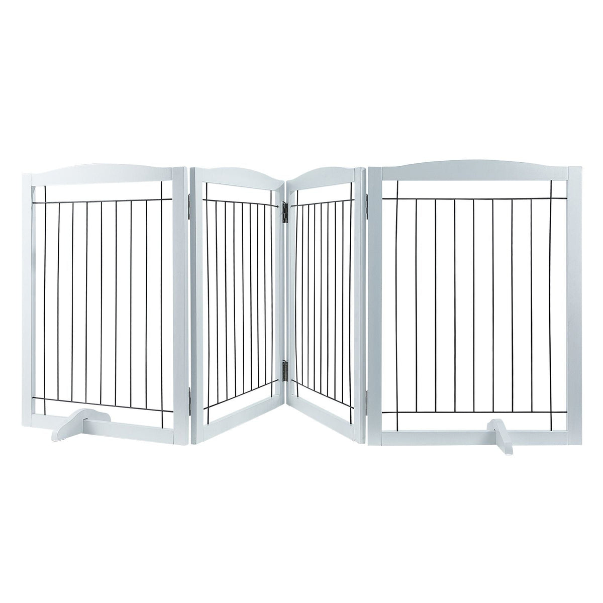 Free Standing Dog Gate, 32" H x 96.5" W Freestanding Pet Gate, 4 Panels Foldable Dog Gate for Wide and Narrow Passageways, Expandable Dog Barrier with Silent Foot Support for Indoor, White