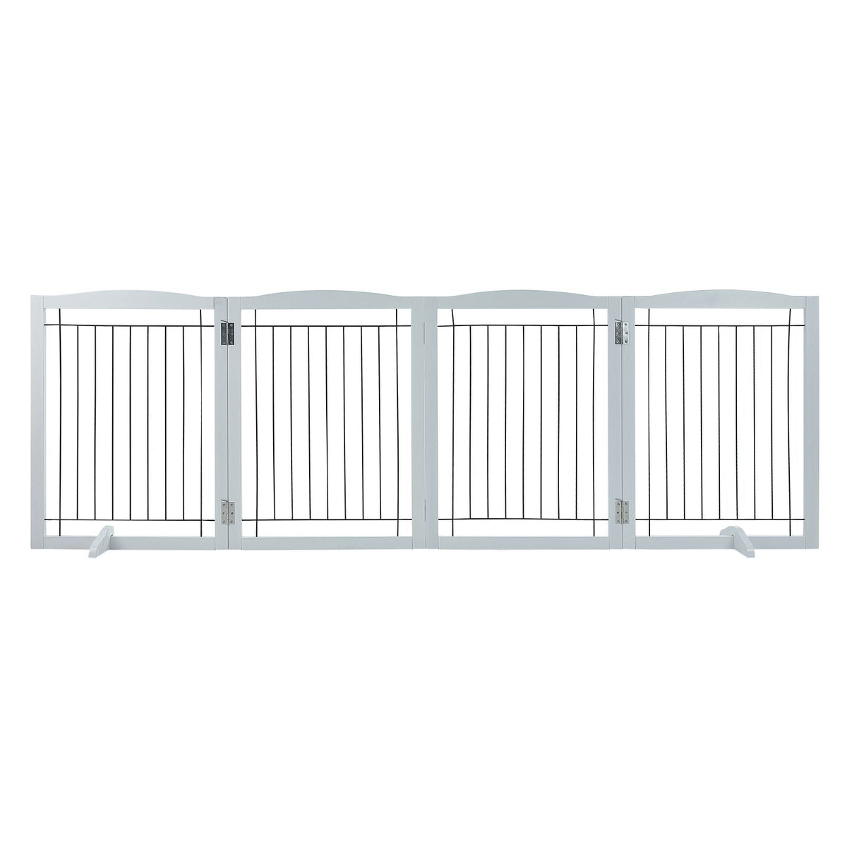 Free Standing Dog Gate, 32" H x 96.5" W Freestanding Pet Gate, 4 Panels Foldable Dog Gate for Wide and Narrow Passageways, Expandable Dog Barrier with Silent Foot Support for Indoor, White
