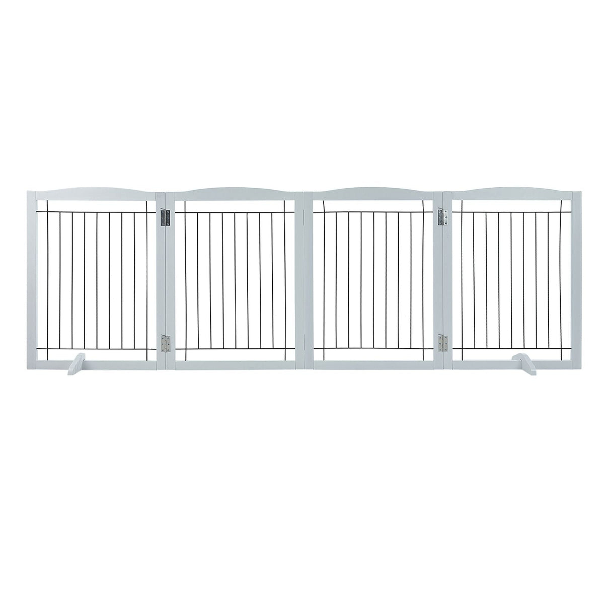 Free Standing Dog Gate, 32" H x 96.5" W Freestanding Pet Gate, 4 Panels Foldable Dog Gate for Wide and Narrow Passageways, Expandable Dog Barrier with Silent Foot Support for Indoor, White