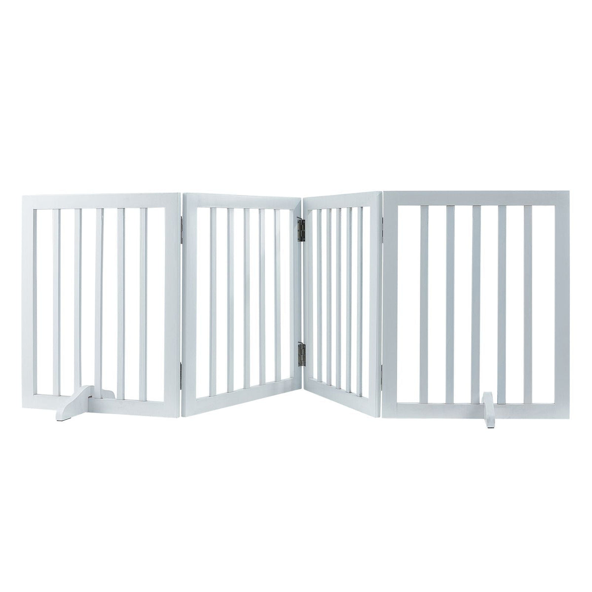 Freestanding Pet Barrier, 24" Height x 80.3" Width, 4-Panel Folding Dog Gate for Various Openings, Expandable and Quiet Foot-Supported Indoor Dog Fence, White