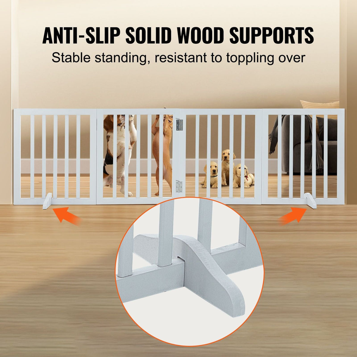 Freestanding Pet Barrier, 24" Height x 80.3" Width, 4-Panel Folding Dog Gate for Various Openings, Expandable and Quiet Foot-Supported Indoor Dog Fence, White