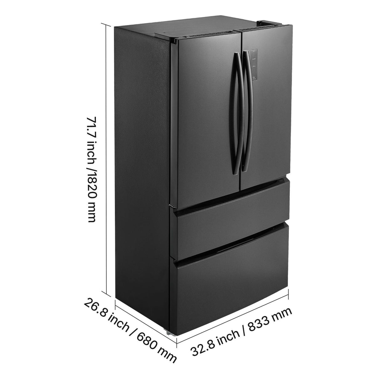 French Door Refrigerator, 18.9 Cu. Ft. Kitchen Fridge, Counter Depth French Refrigerator with LED Display and 4 Casters, Frost-Free Bottom Freezer Refrigerators for Home & Commercial Use, Black