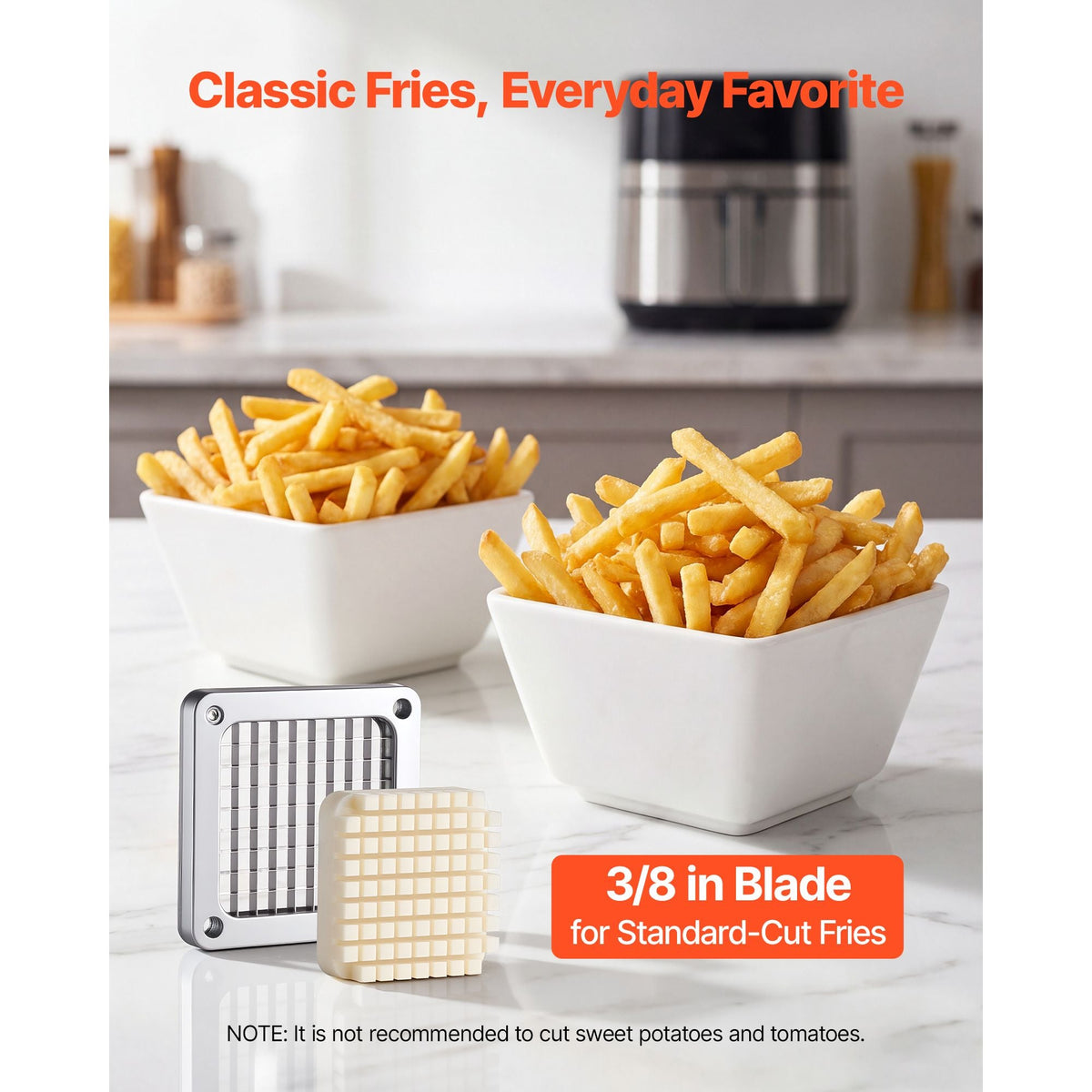 French Fry Cutter, 3/8" Blade Commercial Vegetable Chopper, Lever-Action Vegetable Dicer with Ergonomic Handle, Stainless Steel Potato Slicer for Classic Cut Fries, Onion, Carrots, Bell Pepper