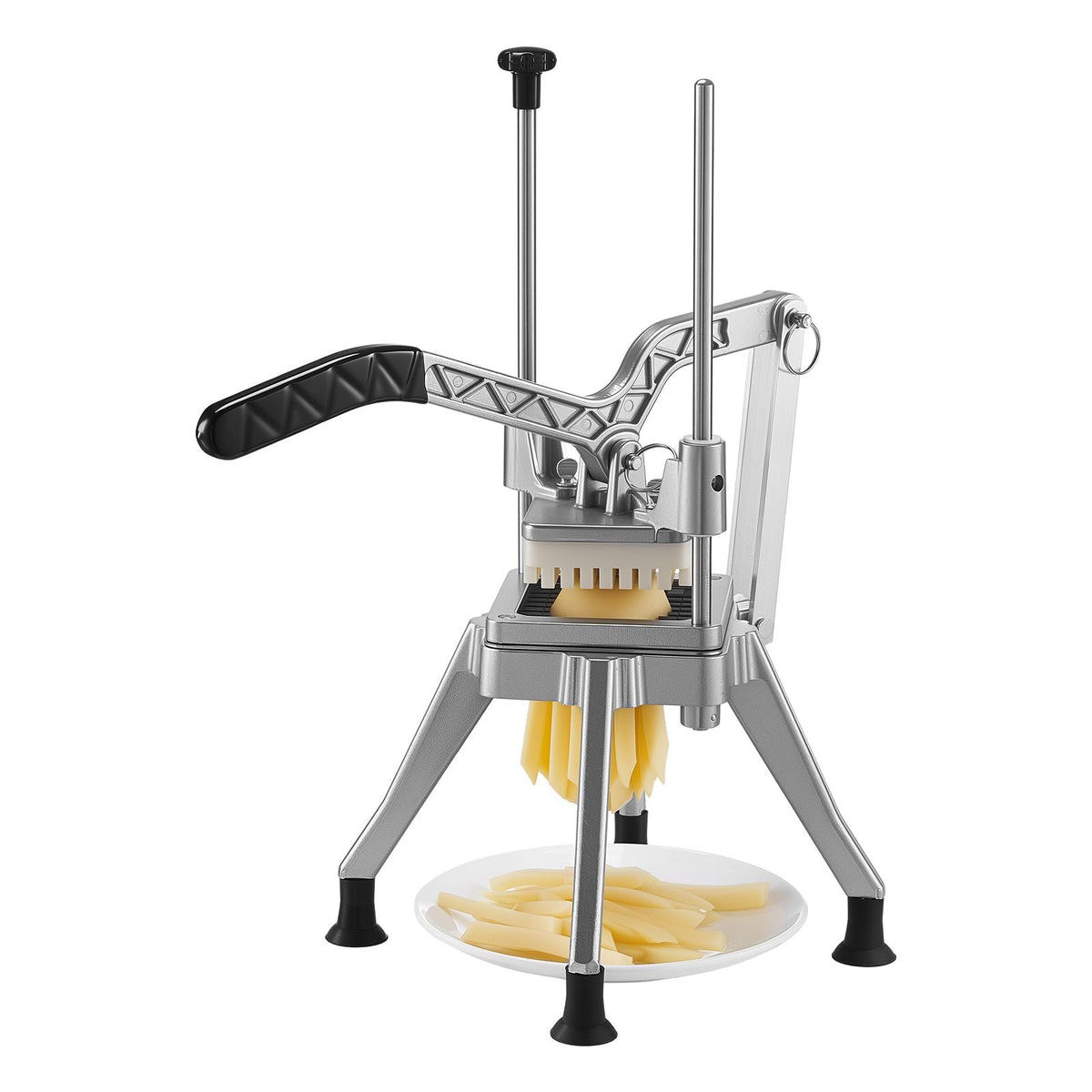 French Fry Cutter, Commercial Vegetable Chopper with 4 Blades (1/2", 3/8", 1/4" & 6-Wedge with Corer), Lever Stainless Steel Potato Slicer for Home Thick, Regular & Thin Fries Cut, Onion, Fruit