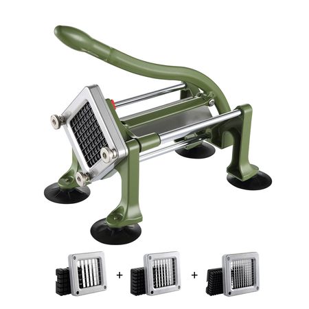 French Fry Cutter, Potato Slicer with 1/2" 3/8" 1/4" Stainless Steel Blades, Manual Potato Cutter Chopper with Suction Cups, Great for Potato, French Fries, Cucumber, Vegetables, Carrot