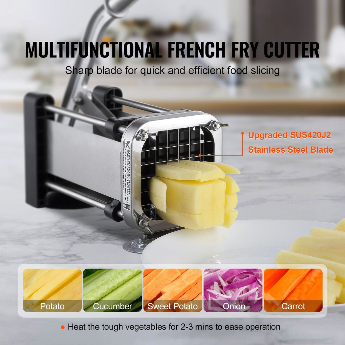 French Fry Cutter, Potato Slicer with 1/2-Inch Stainless Steel Blade, Manual Potato Cutter Chopper with Suction Cups, Great for Potato, French Fries, Cucumber, Vegetables, Carrot