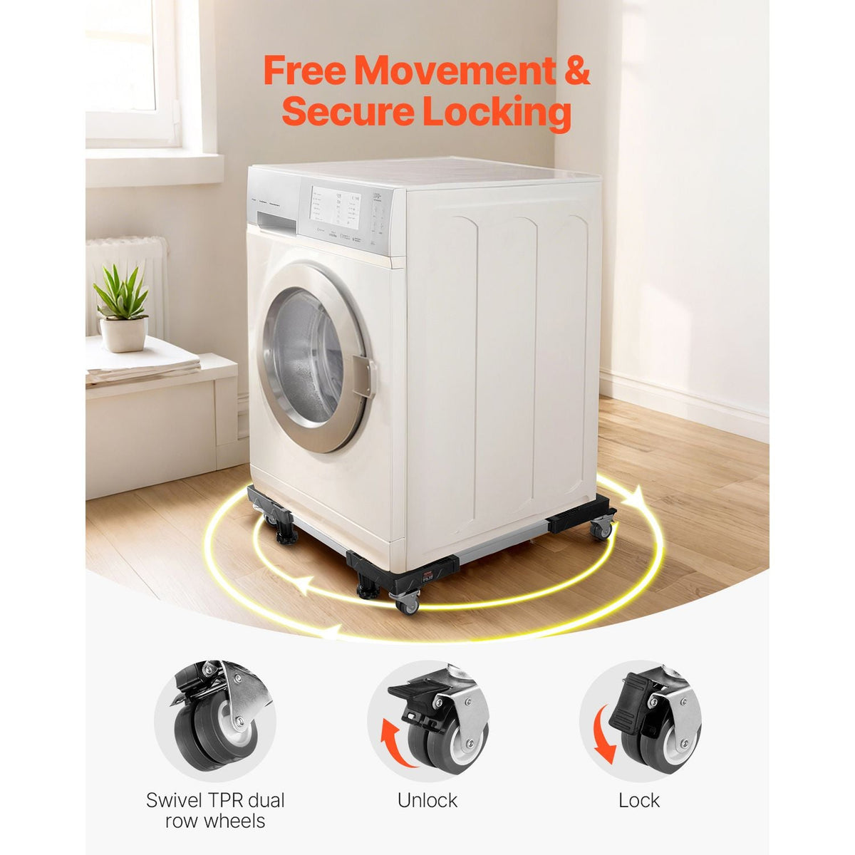 Fridge Stand Mobile Base, 1100 lbs Load Capacity, Washing Machine Stand with 8 Locking Twin Wheels and 4 Brakes, 27.5 -35.4 Inches Adjustable Furniture Dolly for Washer, Refrigerator and Dryer