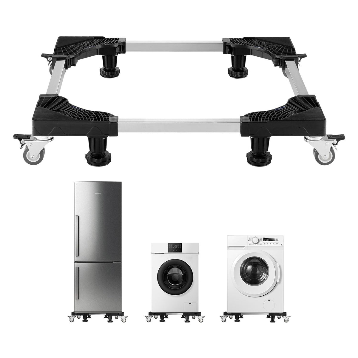 Fridge Stand Mobile Base, 1100 lbs Load Capacity, Washing Machine Stand with 8 Locking Twin Wheels and 4 Brakes, 27.5 -35.4 Inches Adjustable Furniture Dolly for Washer, Refrigerator and Dryer