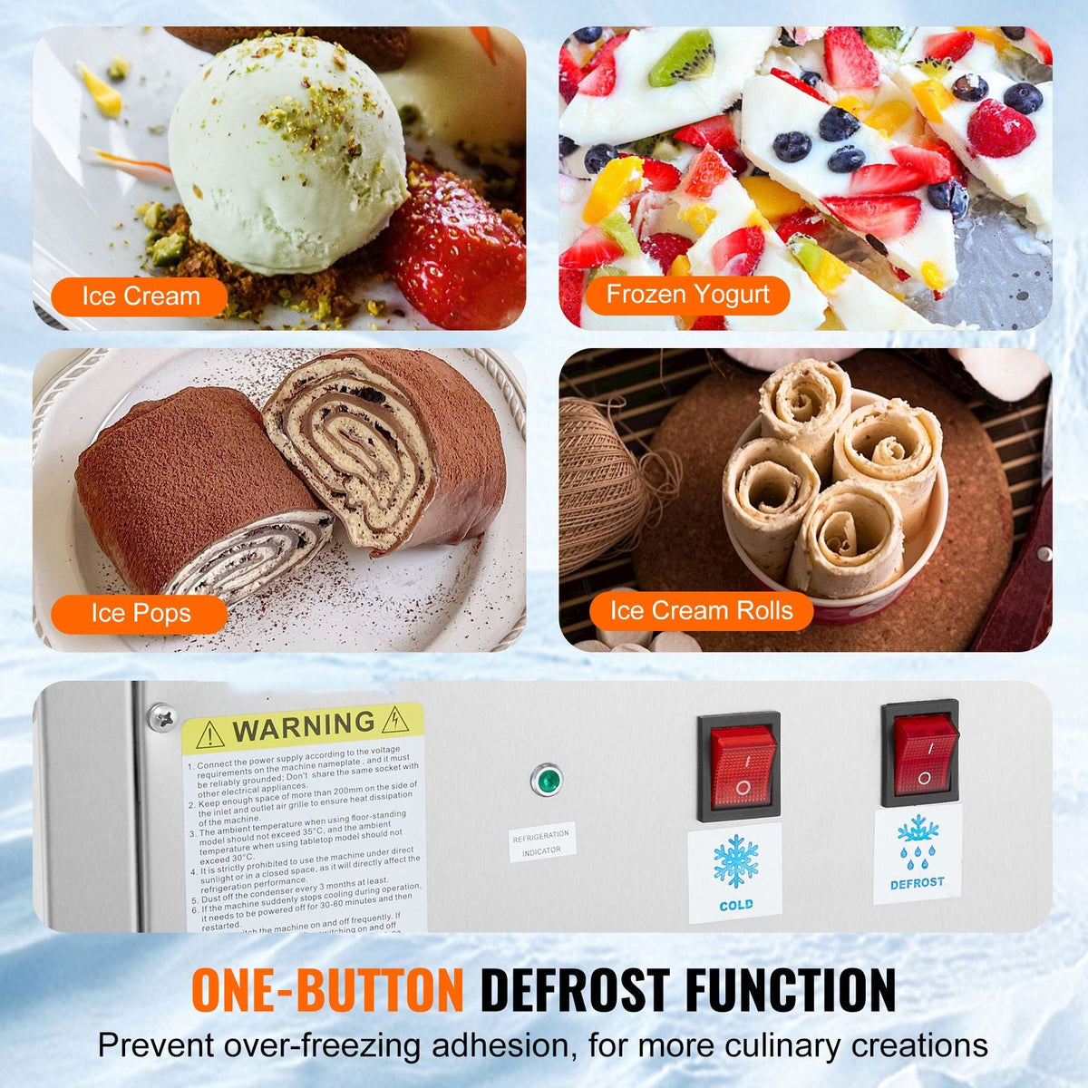 Fried Ice Cream Roll Machine, 11" x 9.5" Stir-Fried Ice Cream Pan, Stainless Steel Rolled Ice Cream Maker with Compressor and 2 Scrapers, for Making Ice Cream, Frozen Yogurt, Ice Cream Rolls